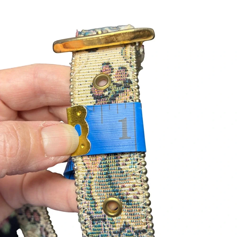 Paul Harris Tapestry Floral Belt Ball Chain Gold Buckle Boho Western M L